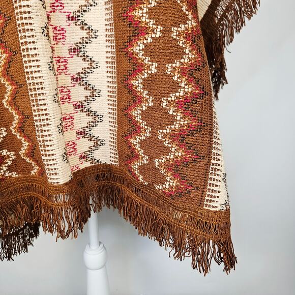 Reyes OS Mexican Jorongo Sarape Poncho Fringe Boho Charro Western Fall Unisex - Picture 7 of 13